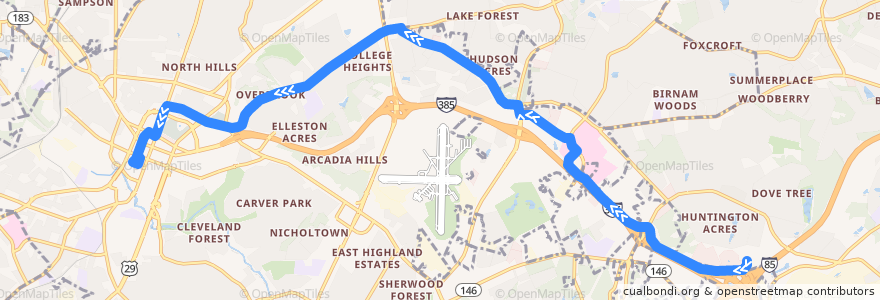 Mapa del recorrido 12L inbound de la línea  en Greenville County.