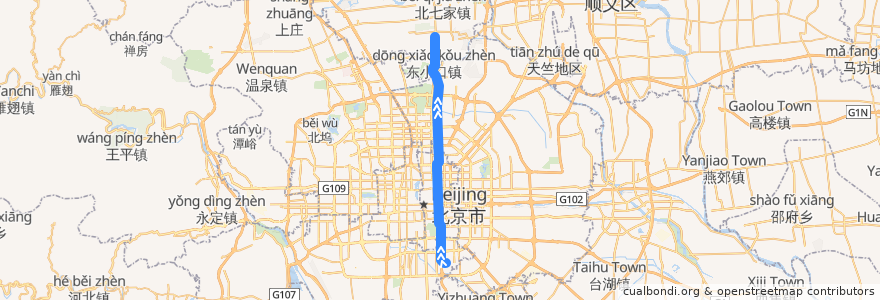 Mapa del recorrido Subway 5: 宋家庄 => 天通苑北 de la línea  en Pekin.