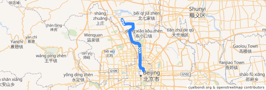 Mapa del recorrido Subway 8: 朱辛庄 => 南锣鼓巷 de la línea  en 北京市.