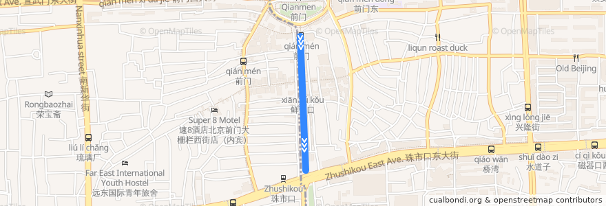 Mapa del recorrido Tram 2: 珠市口 => 前门 de la línea  en 东城区.
