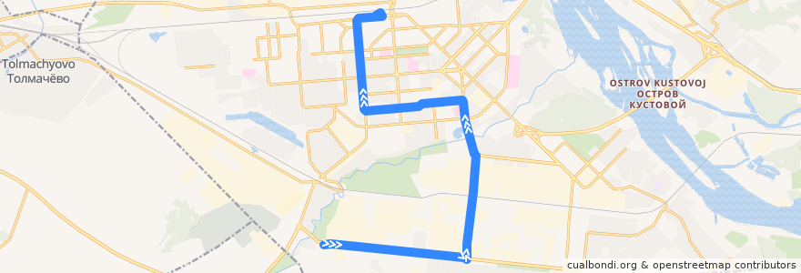 Mapa del recorrido трамвай 9: Молкомбинат => ТЭЦ-2 de la línea  en городской округ Новосибирск.