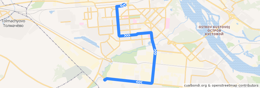 Mapa del recorrido трамвай 9: ТЭЦ-2 => Молкомбинат de la línea  en Novosibirsk.