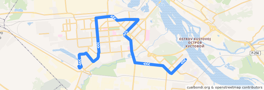 Mapa del recorrido трамвай 15: Бугринская роща => Юго-Западный жилмассив de la línea  en городской округ Новосибирск.