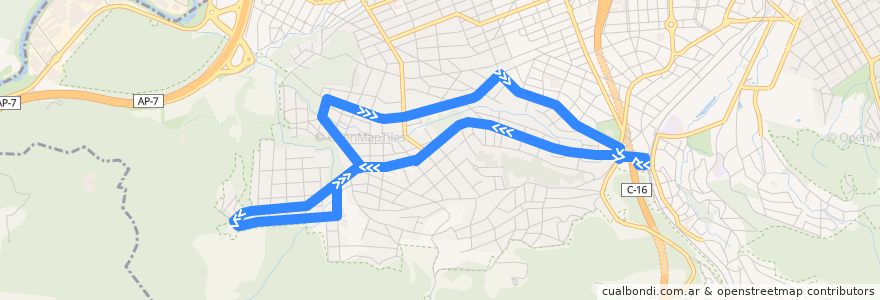 Mapa del recorrido V1 Estació - Mas Roig - Monmany - Esola Ferran Clua - Rossinyol de la línea  en Sant Cugat del Vallès.