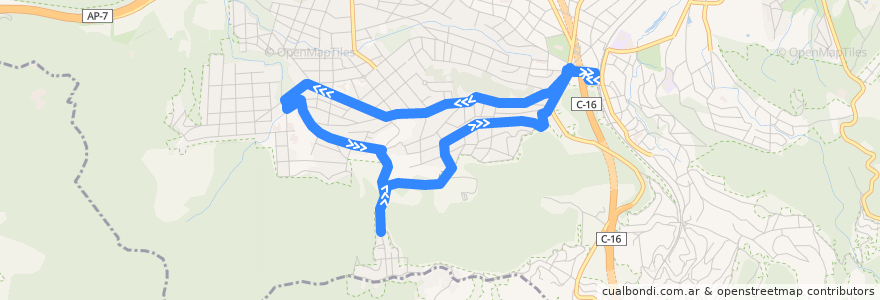 Mapa del recorrido V2 Estació - Mas Fuster - Colònia Montserrat - Mas Roig de la línea  en Sant Cugat del Vallès.