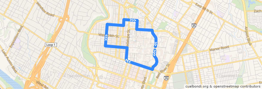 Mapa del recorrido Capital Metro 642 West Campus de la línea  en Austin.