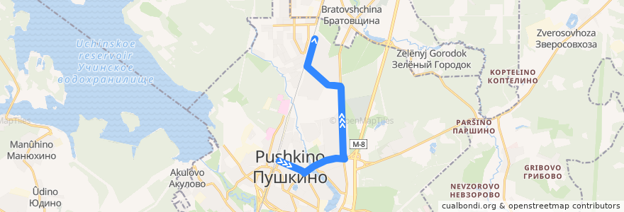 Mapa del recorrido Автобус 14: Станция Пушкино => Заветы Ильича de la línea  en Пушкинский городской округ.