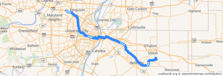 Mapa del recorrido MetroLink Red Line (Eastbound) de la línea  en United States.