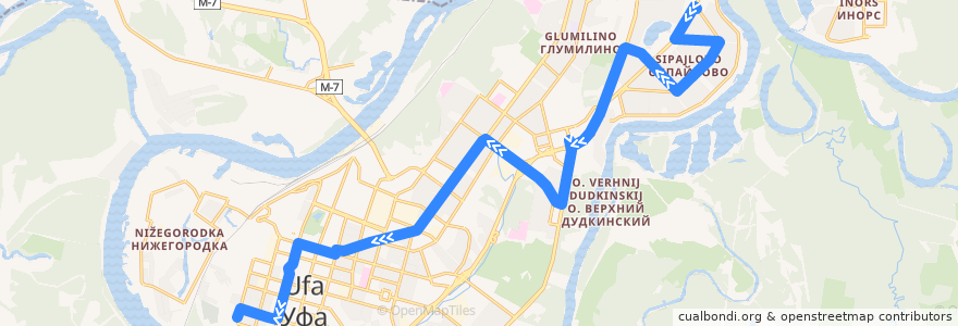 Mapa del recorrido Автобус № 75: ОК Сипайловский => Телецентр de la línea  en городской округ Уфа.