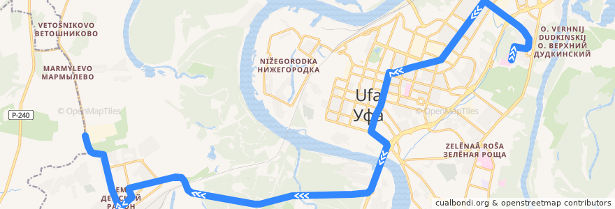 Mapa del recorrido Автобус № 57: Больница 21 => Иммунопрепарат de la línea  en городской округ Уфа.