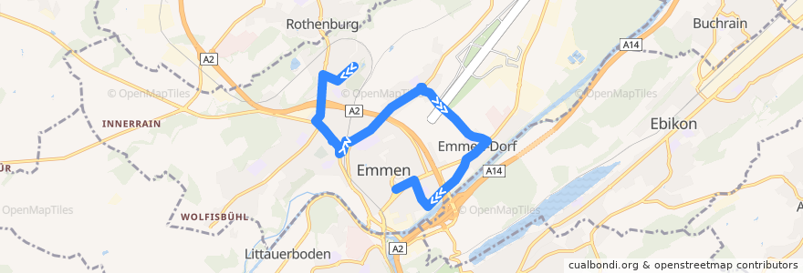 Mapa del recorrido Bus 44: Emmenbrücke, Emmen Center => Emmenbrücke, Benziwil West via Sprengi, Gersag, Sedelstrasse de la línea  en Emmen.