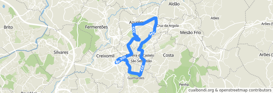 Mapa del recorrido 003: Linha Cidade (via Azurém e Madre Deus) de la línea  en Guimarães.