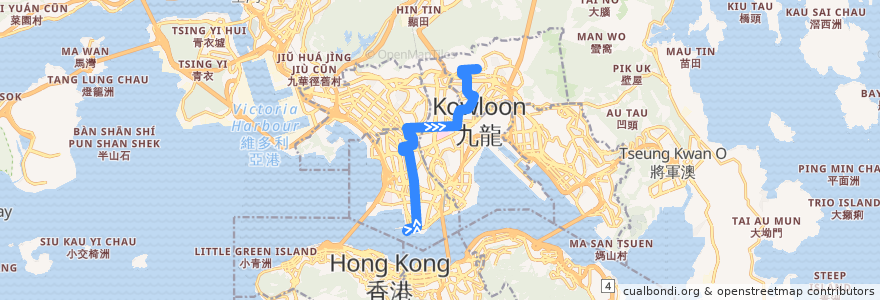 Mapa del recorrido Bus 1 (Tsim Sha Tsui Ferry Pier → Chuk Yuen Estate) de la línea  en Цзюлун.