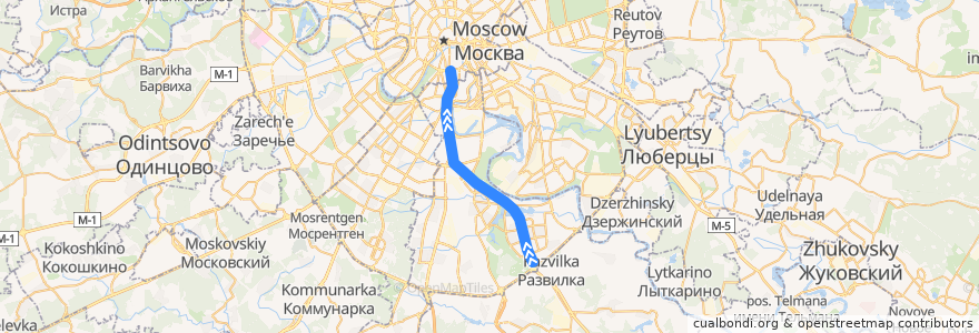 Mapa del recorrido Автобус т71: Каширское шоссе, дом №148 - Метро "Добрынинская" de la línea  en Южный административный округ.