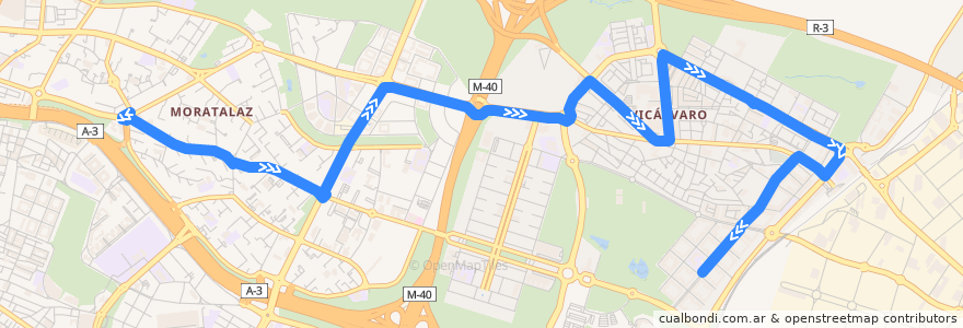 Mapa del recorrido Bus 100: Moratalaz → Valderrivas de la línea  en 馬德里.