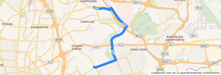 Mapa del recorrido Bus 104: Mar de Cristal → Ciudad Lineal de la línea  en 馬德里.