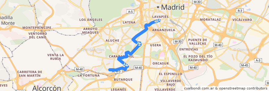 Mapa del recorrido Bus 118: Embajadores → La Peseta de la línea  en مدريد.