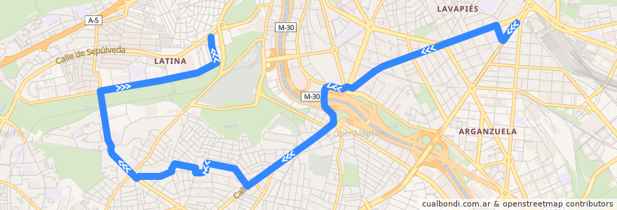 Mapa del recorrido Bus 119: Atocha → Barrio Goya de la línea  en Madrid.