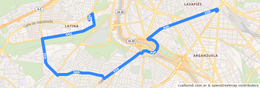 Mapa del recorrido Bus 119: Barrio Goya → Atocha de la línea  en Madrid.