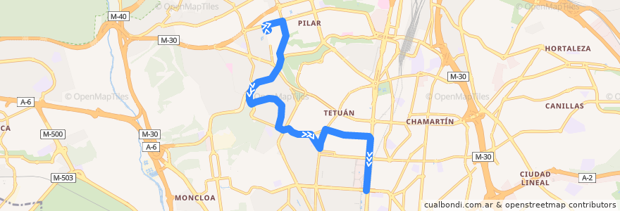 Mapa del recorrido Bus 126: Barrio Del Pilar → N. Ministerios de la línea  en Мадрид.