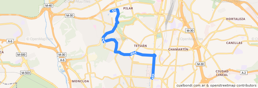 Mapa del recorrido Bus 126: N. Ministerios → Barrio Del Pilar de la línea  en Madrid.