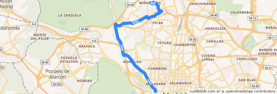 Mapa del recorrido Bus 133: Mirasierra → Callao de la línea  en Madrid.