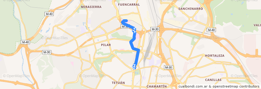 Mapa del recorrido Bus 135: Plaza Castilla → H. Ramón y Cajal de la línea  en Madrid.