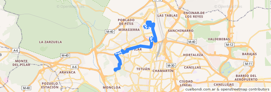 Mapa del recorrido Bus 137: Fuencarral → Puerta Hierro de la línea  en Madrid.