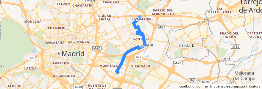 Mapa del recorrido Bus 140: Canillejas → Pavones de la línea  en مدريد.