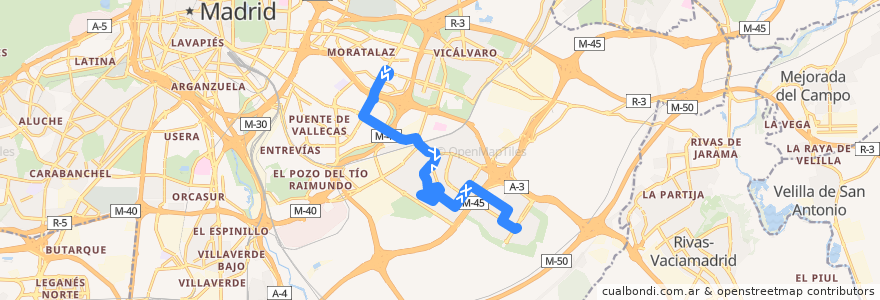 Mapa del recorrido Bus 142: Pavones → Ensanche Vallecas de la línea  en مدريد.