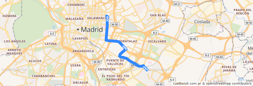 Mapa del recorrido Bus 143: Villa Vallecas → Manuel Becerra de la línea  en Madrid.