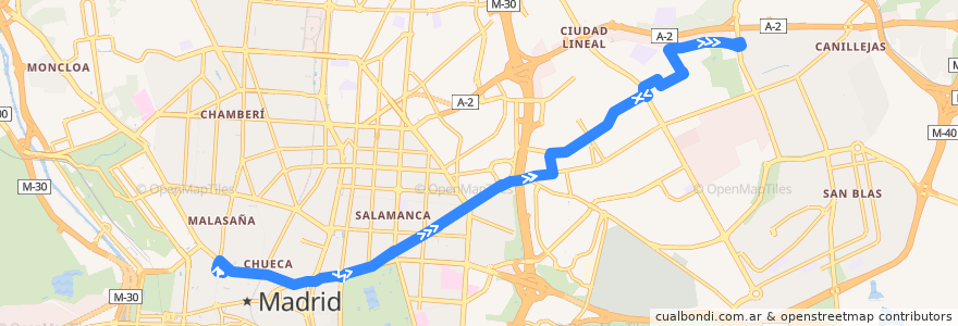 Mapa del recorrido Bus 146: Callao → Los Molinos de la línea  en Мадрид.