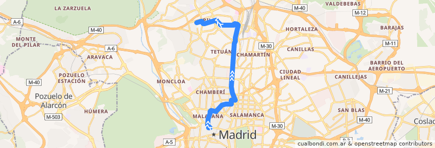 Mapa del recorrido Bus 147: Callao → Barrio Del Pilar de la línea  en مدريد.