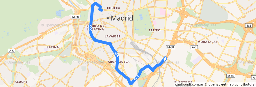 Mapa del recorrido Bus 148: Puente Vallecas → Callao de la línea  en Madrid.