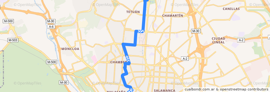 Mapa del recorrido Bus 149: Tribunal → Plaza Castilla de la línea  en Madrid.