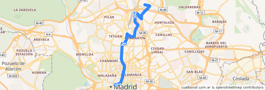 Mapa del recorrido Bus 150: Sol → Virgen Cortijo de la línea  en Madrid.