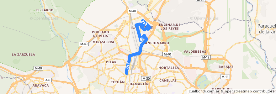 Mapa del recorrido Bus 176: Las Tablas Sur → Plaza Castilla de la línea  en Мадрид.