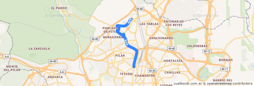 Mapa del recorrido Bus 178: Montecarmelo → Plaza Castilla de la línea  en 馬德里.