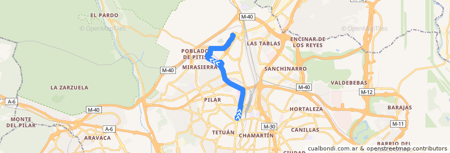 Mapa del recorrido Bus 178: Plaza Castilla → Montecarmelo de la línea  en Madrid.