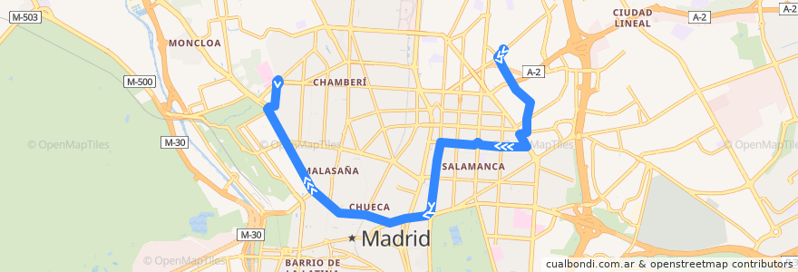 Mapa del recorrido Bus 1: Prosperidad → Cristo Rey de la línea  en Madrid.