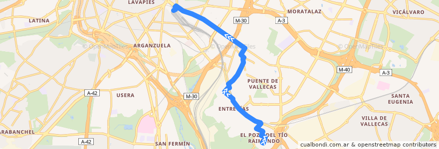 Mapa del recorrido Bus 24: El Pozo → Atocha de la línea  en Madrid.