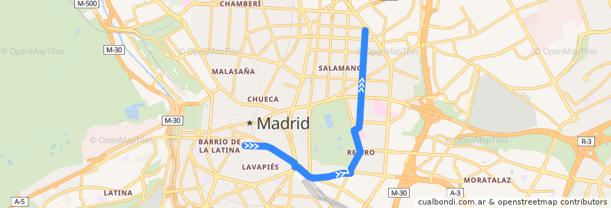 Mapa del recorrido Bus 26: Tirso de Molina → Diego de León de la línea  en Madrid.