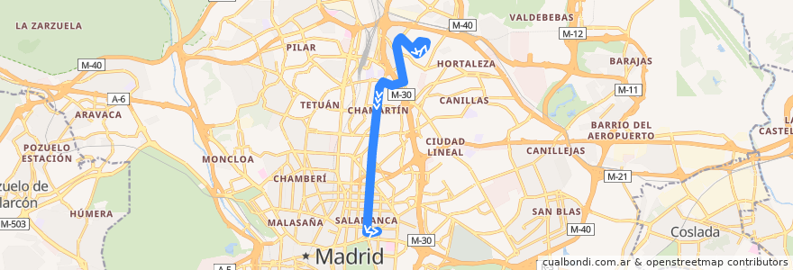 Mapa del recorrido Bus 29: Pinar de Chamartin → Felipe II de la línea  en Madrid.