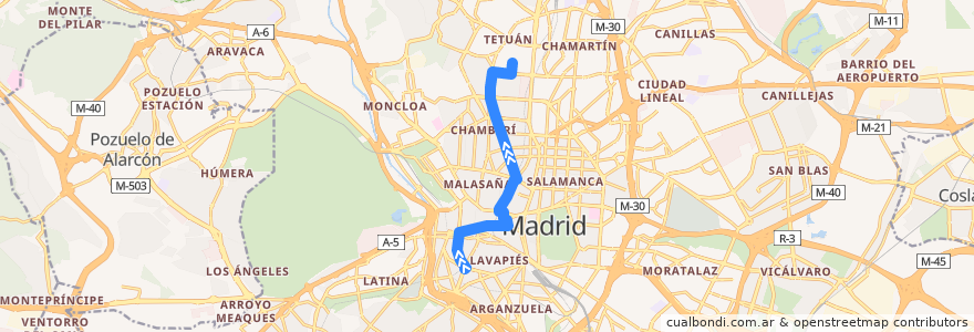 Mapa del recorrido Bus 3: Puerta Toledo → San Amaro de la línea  en Madrid.