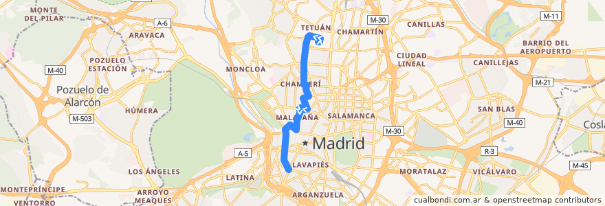 Mapa del recorrido Bus 3: San Amaro → Puerta Toledo de la línea  en Madrid.