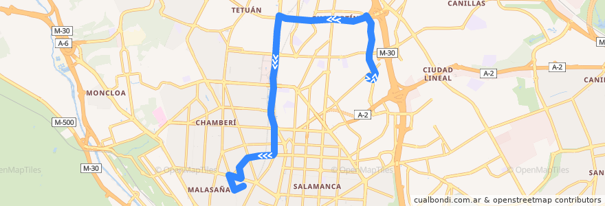 Mapa del recorrido Bus 40: Plaza de Castilla → Tribunal de la línea  en مدريد.