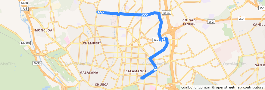 Mapa del recorrido Bus 43: Estrecho → Felipe II de la línea  en Madrid.