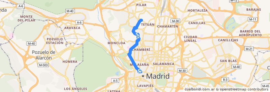 Mapa del recorrido Bus 44: Callao → Marqués de Viana de la línea  en Madrid.