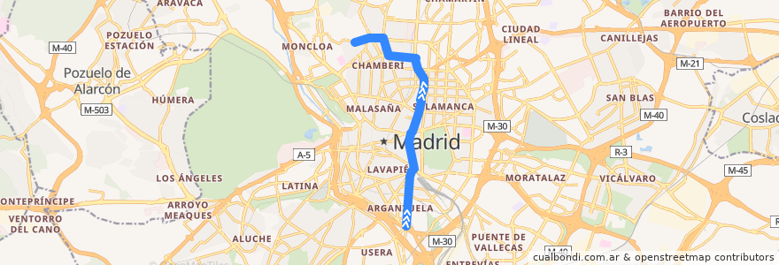 Mapa del recorrido Bus 45: Plaza de Legazpi - Presidente García Moreno de la línea  en Madrid.