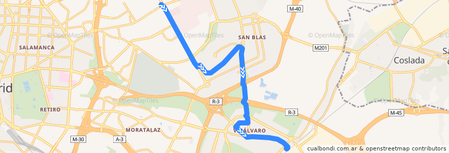 Mapa del recorrido Bus 4: Ciudad Lineal → Puerta Arganda de la línea  en Madrid.